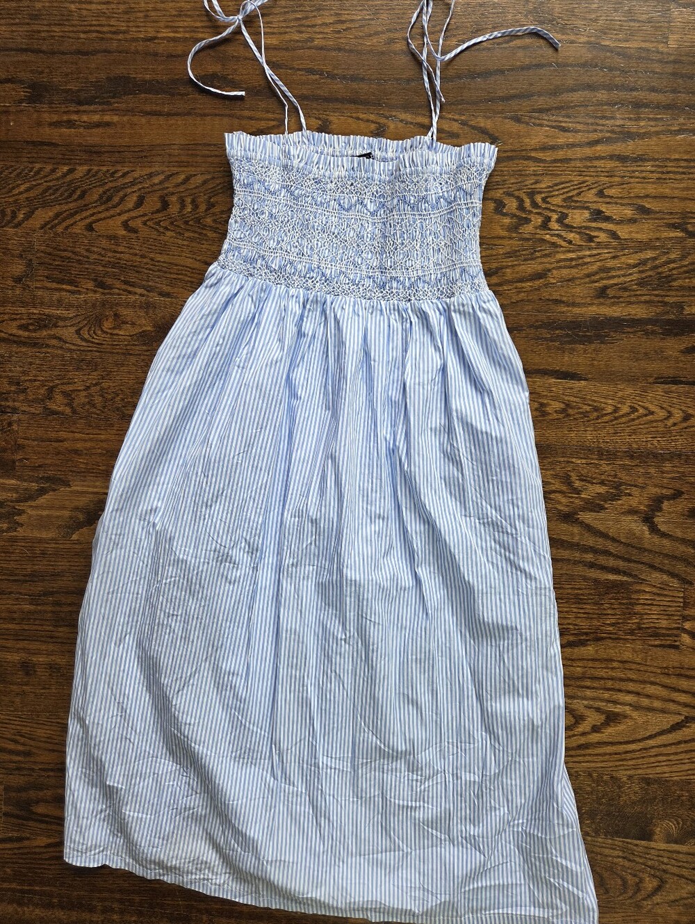 J. Crew Blue and White Striped Smocked Summer Cotton Dress - Picture 1 of 10